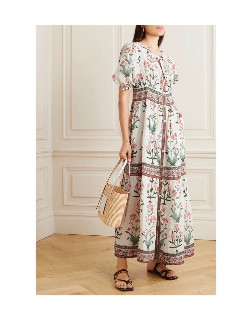 Hannah Cream Floral Maxi Dress with Puff Sleeves - Picture 2 of 7